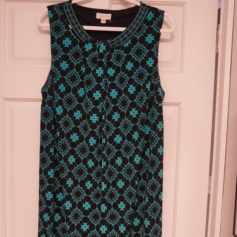 Magnolia Grace Black & Turquoise Sleeveless Dress With Cutouts in Neckline - Picture 1 of 3